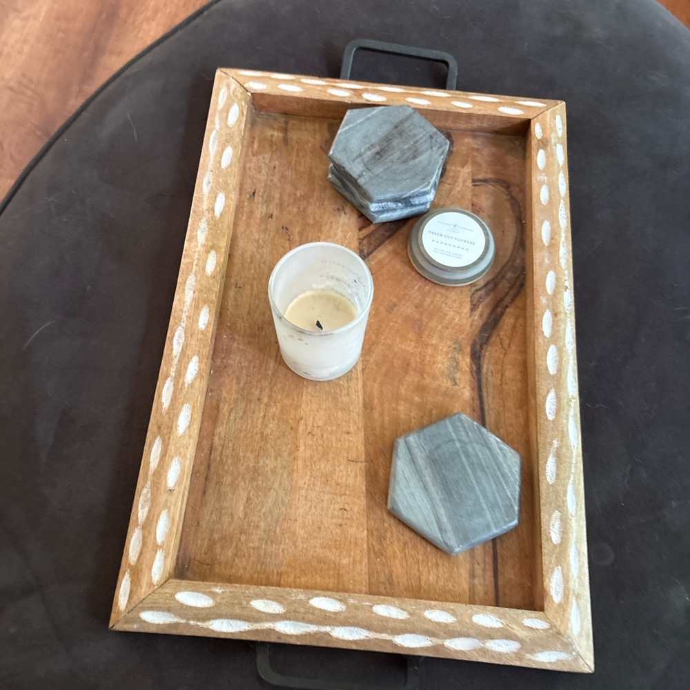 Wooden Tray with White Accents